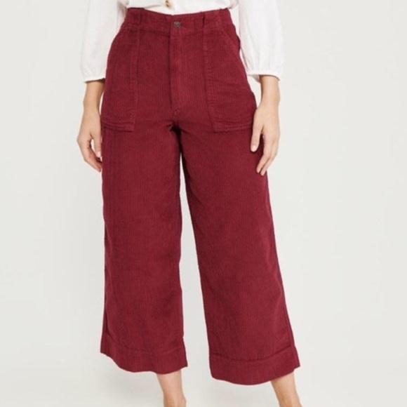 NWT Abercrombie & Fitch Red Wide Corduroy Pants - Picture 1 of 14